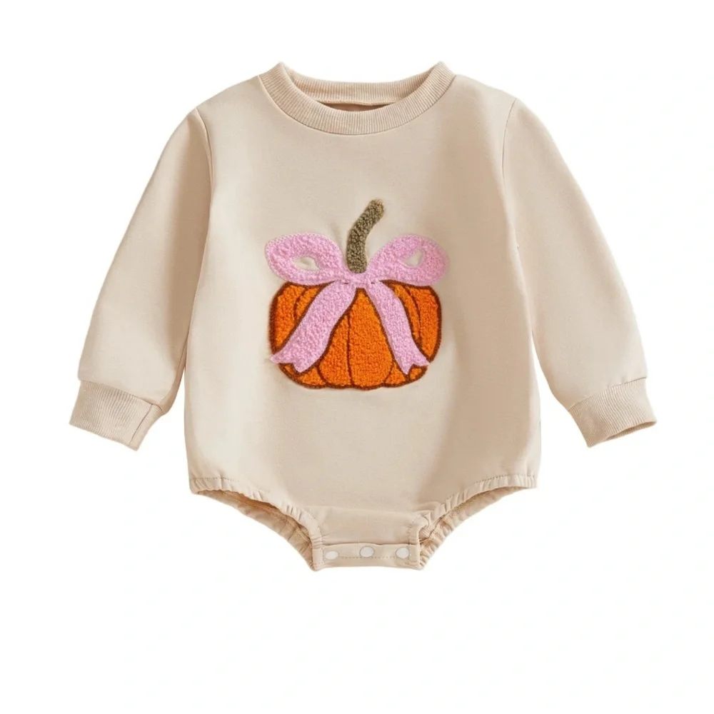 Babygirl Bubble Romper Pumpkin Embroidery Long Jumpsuit Size 0-3 months